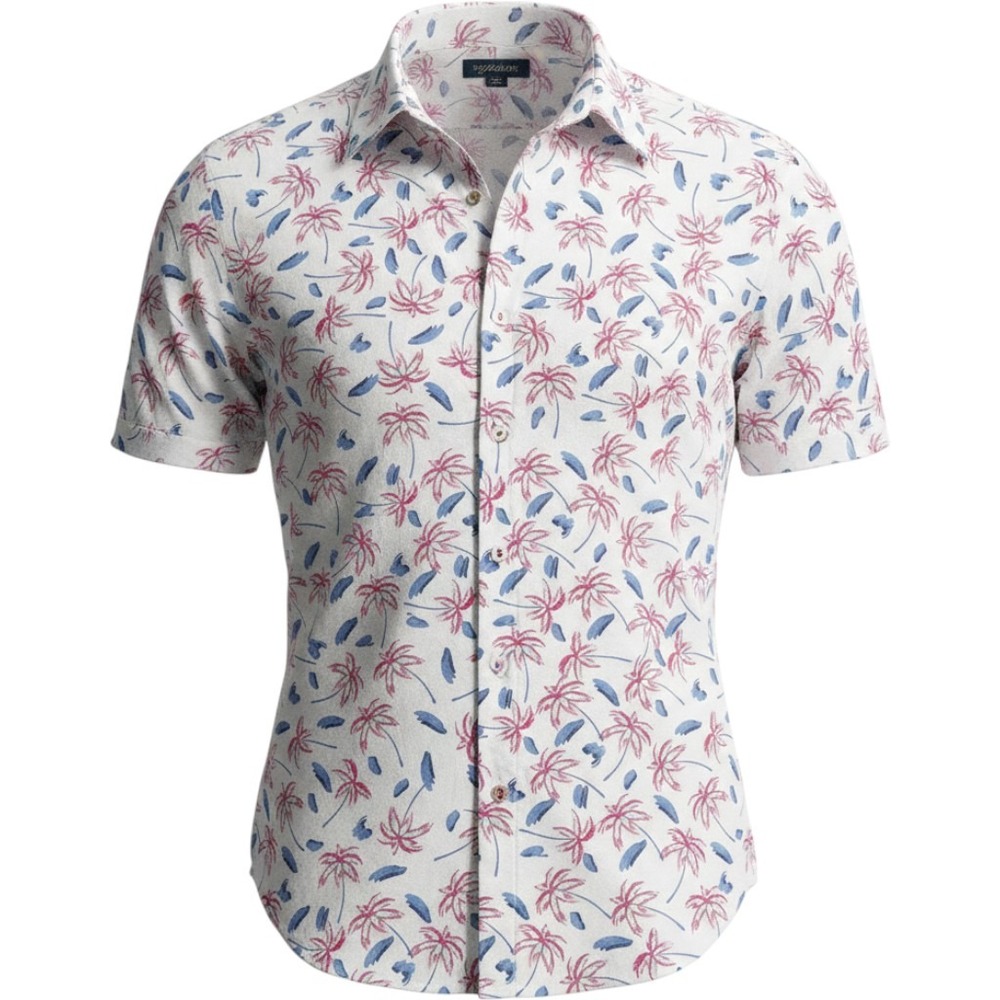 Bonobos Riviera Slim Fit Shirt Mens Large White Pink Blue Palm Tree Tropical SS